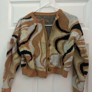 Cream and Tan Cardigan Sweater